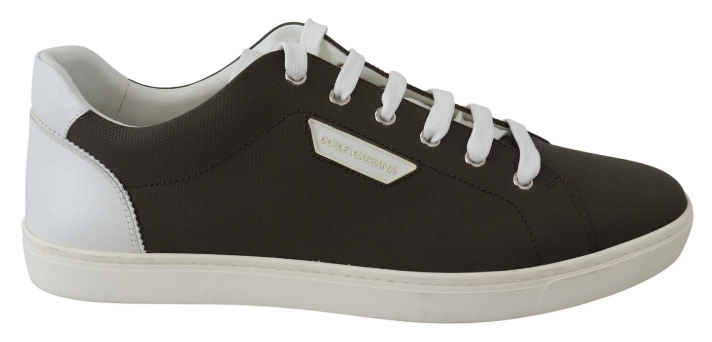 Chaussures sneakers basses en cuir blanc et vert Dolce & Gabbana
