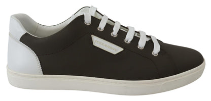 Chaussures sneakers basses en cuir blanc et vert Dolce & Gabbana