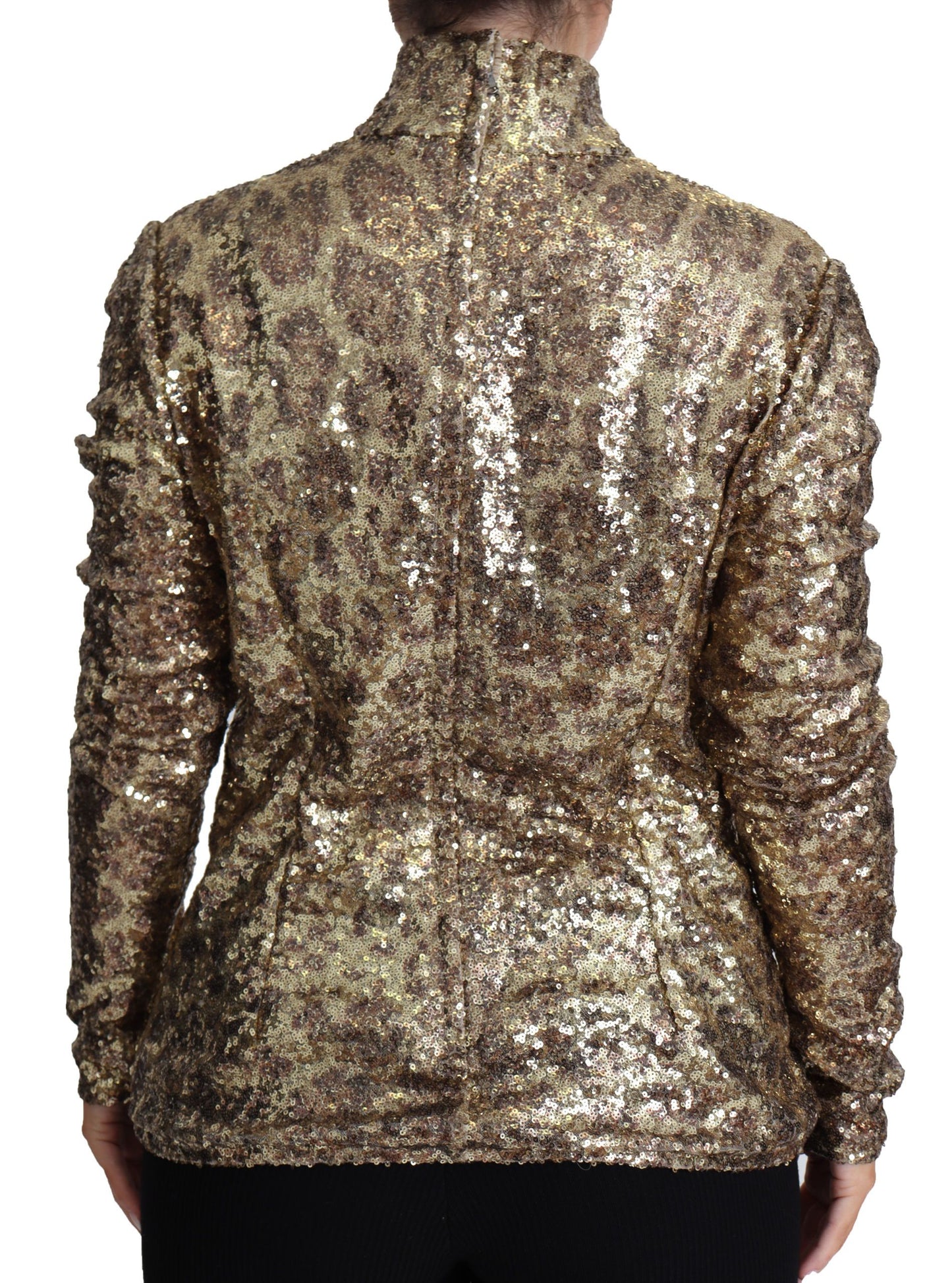 Pull à col roulé à sequins Dolce & Gabbana léopard marron