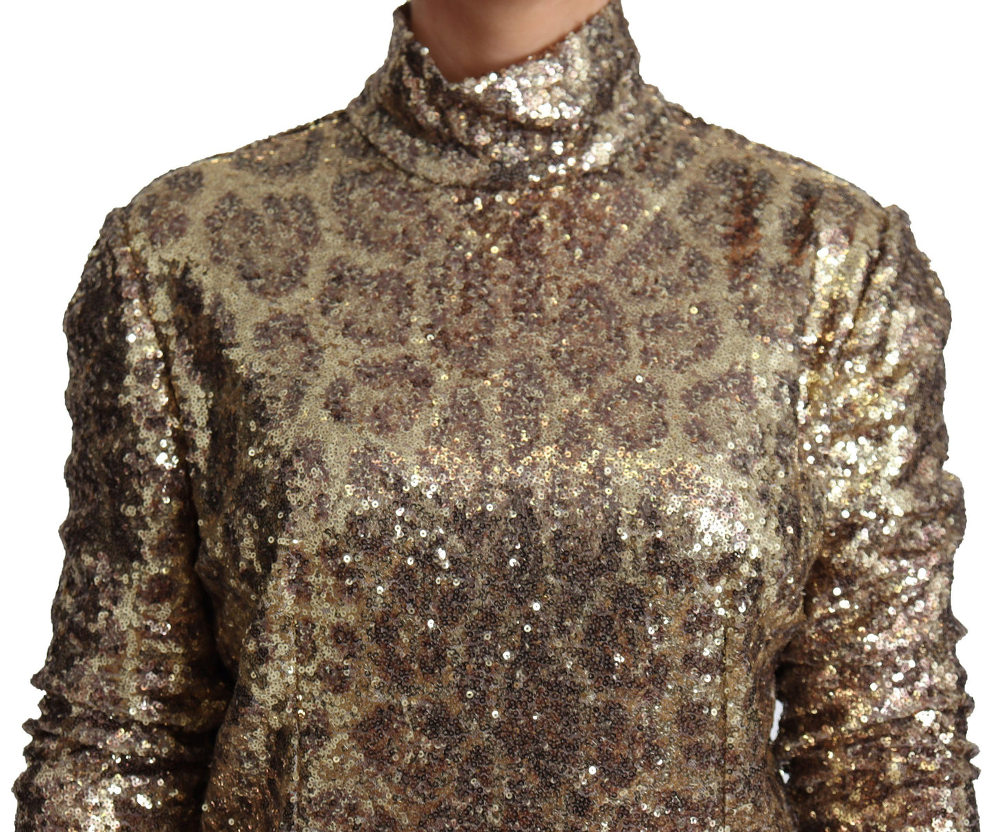 Pull à col roulé à sequins Dolce & Gabbana léopard marron