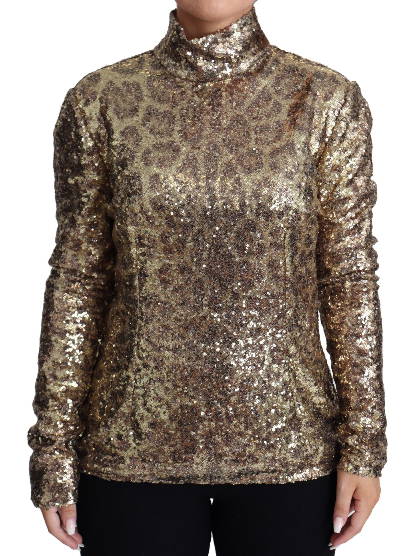 Pull à col roulé à sequins Dolce & Gabbana léopard marron