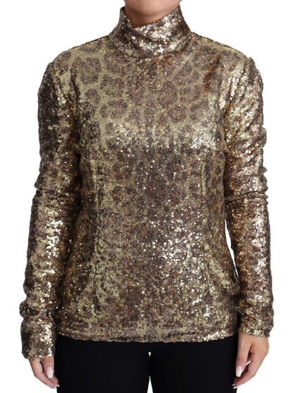 Pull à col roulé à sequins Dolce & Gabbana léopard marron