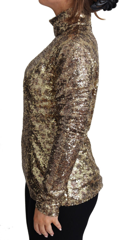 Pull à col roulé à sequins Dolce & Gabbana léopard marron