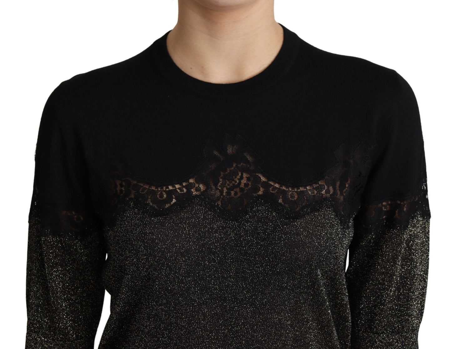 Haut Dolce & Gabbana en Lurex Brillant Noir avec Empiècements en Dentelle