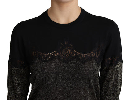 Haut Dolce & Gabbana en Lurex Brillant Noir avec Empiècements en Dentelle