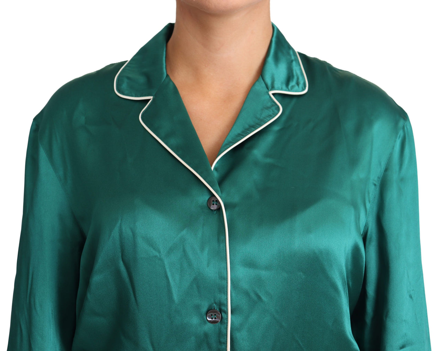 Chemisier de pyjama Dolce & Gabbana vert, en soie, haut de vêtement de nuit.