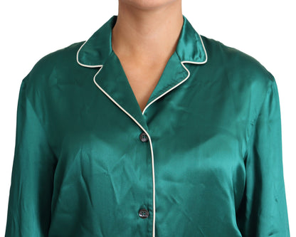 Chemisier de pyjama Dolce & Gabbana vert, en soie, haut de vêtement de nuit.
