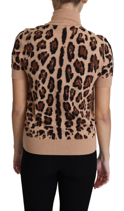 Haut col roulé en laine vierge imprimé léopard beige Dolce & Gabbana