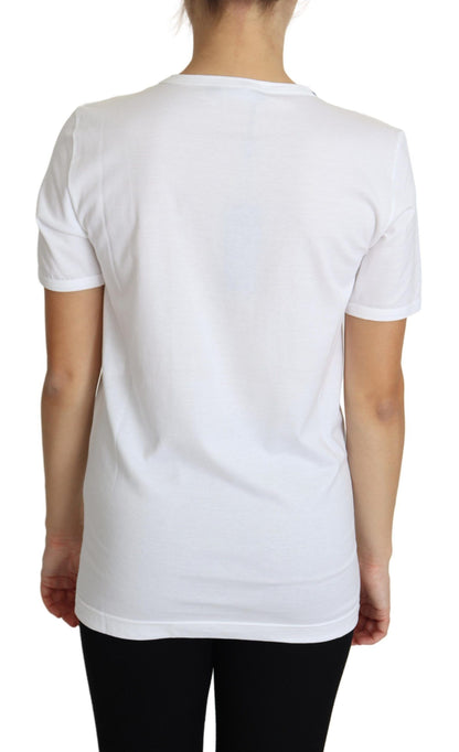 Haut t-shirt Dolce & Gabbana blanc San Valentino avec cœurs en cristaux