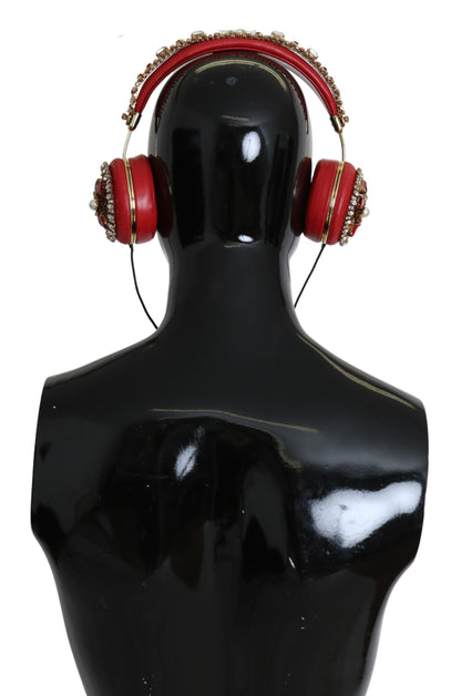 Casque audio Dolce & Gabbana FRENDS en cuir rouge avec cristaux floraux