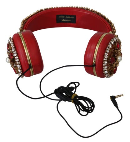 Casque audio Dolce & Gabbana FRENDS en cuir rouge avec cristaux floraux