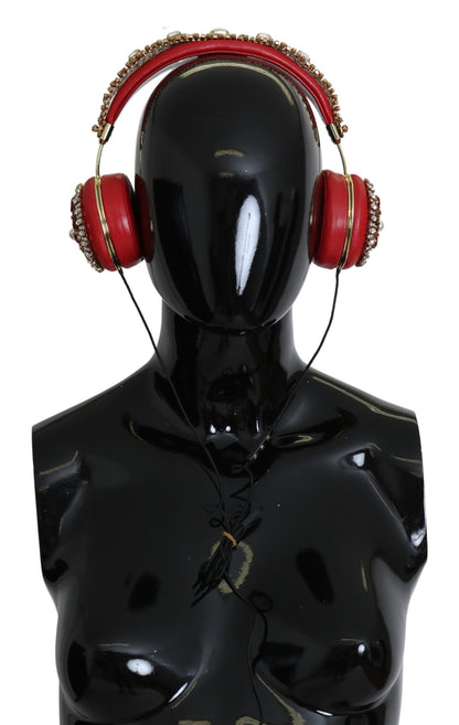 Casque audio Dolce & Gabbana FRENDS en cuir rouge avec cristaux floraux