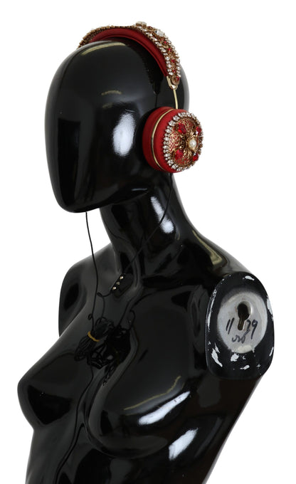 Casque audio Dolce & Gabbana FRENDS en cuir rouge avec cristaux floraux
