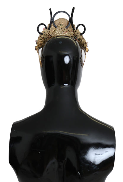 Serre-tête Couronne Diadème Dolce & Gabbana en Laiton Doré avec Cristaux Floraux et Lumières LED