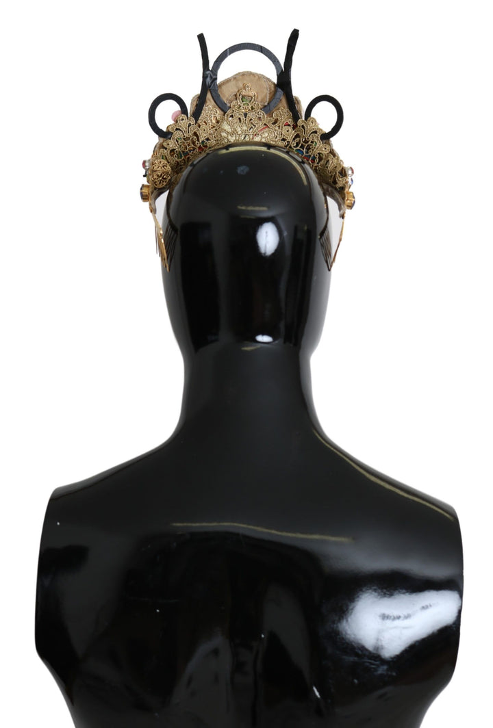 Serre-tête Couronne Diadème Dolce & Gabbana en Laiton Doré avec Cristaux Floraux et Lumières LED