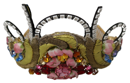 Serre-tête Couronne Diadème Dolce & Gabbana en Laiton Doré avec Cristaux Floraux et Lumières LED