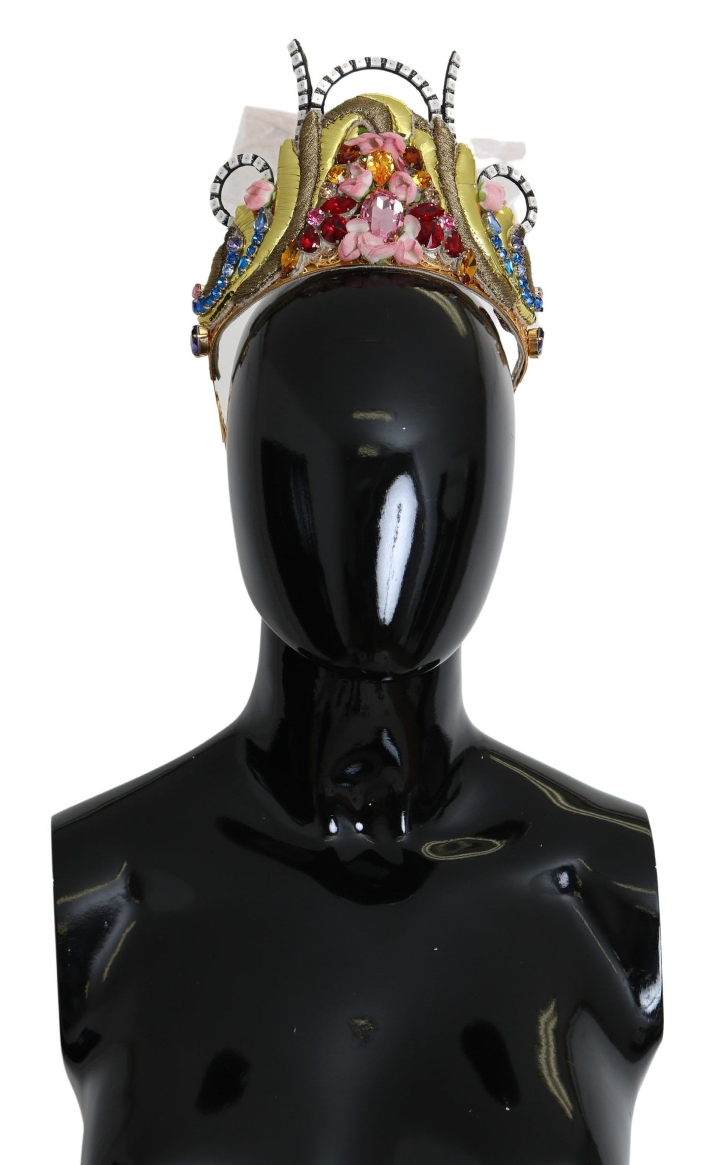 Serre-tête Couronne Diadème Dolce & Gabbana en Laiton Doré avec Cristaux Floraux et Lumières LED