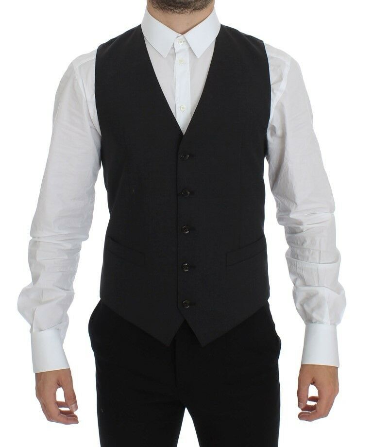 Dolce & Gabbana Ensemble Gilet Veste Robe en Laine Grise Stretch