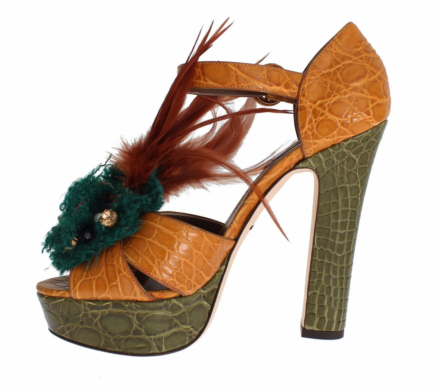 Chaussures Sandales à Plateforme en Cuir Orange et Cristal Dolce & Gabbana