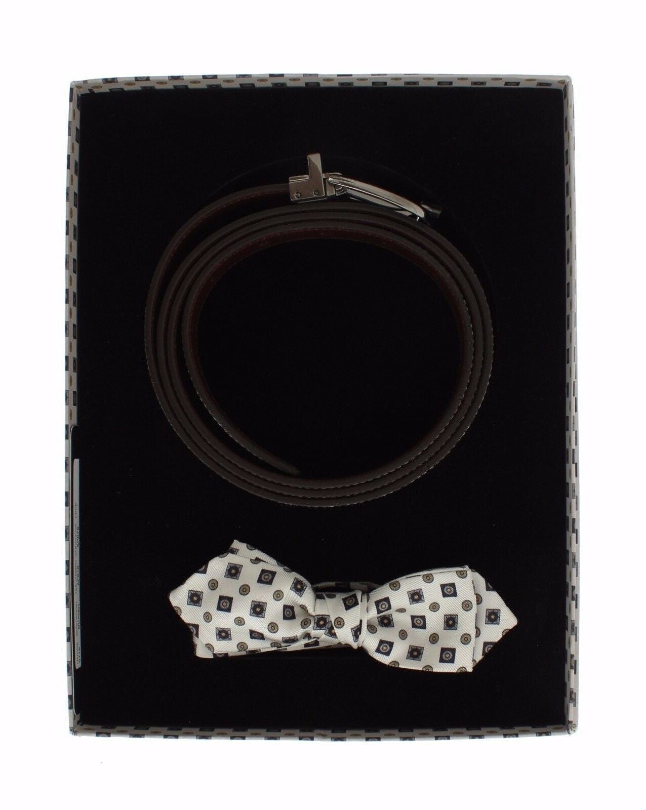 Coffret Cadeau Ceinture en Cuir pour Homme Dolce & Gabbana avec Nœud Papillon en Soie Blanche