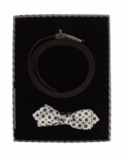 Coffret Cadeau Ceinture en Cuir pour Homme Dolce & Gabbana avec Nœud Papillon en Soie Blanche