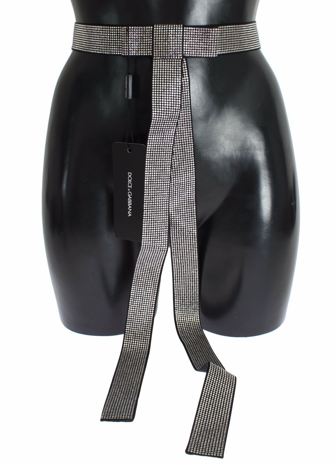 Ceinture Dolce & Gabbana en soie noire avec nœud et cristaux transparents à la taille