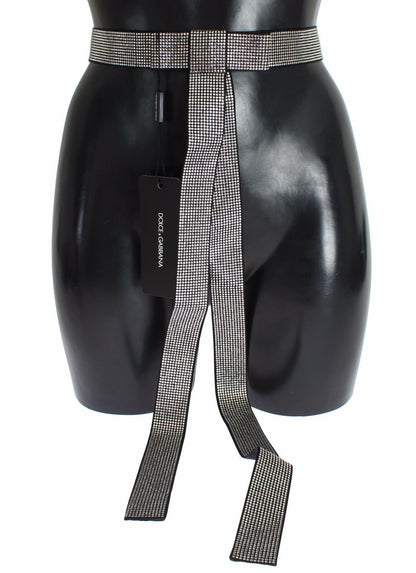 Ceinture Dolce & Gabbana en soie noire avec nœud et cristaux transparents à la taille