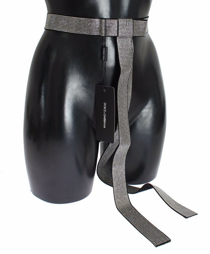 Ceinture Dolce & Gabbana en soie noire avec nœud et cristaux transparents à la taille