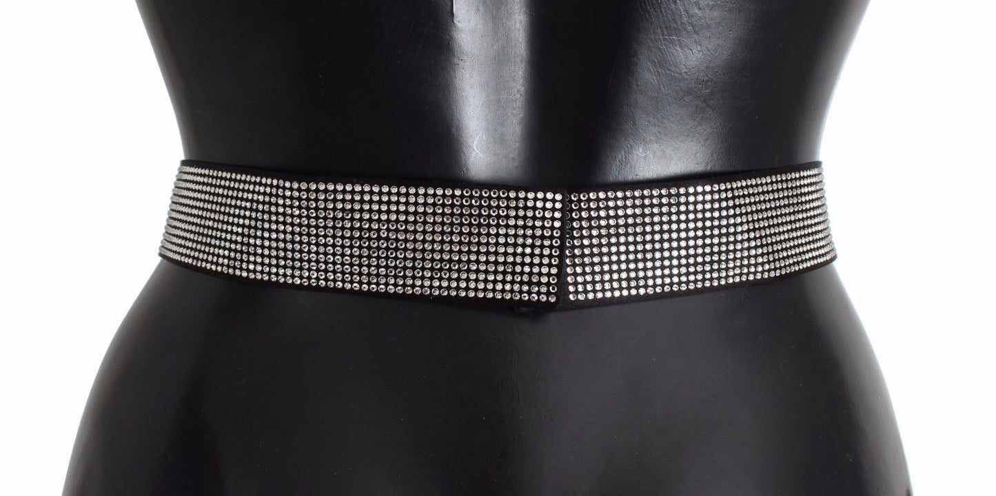 Ceinture Dolce & Gabbana en soie noire avec nœud et cristaux transparents à la taille