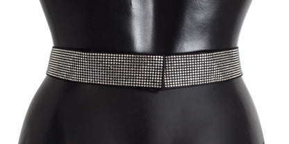 Ceinture Dolce & Gabbana en soie noire avec nœud et cristaux transparents à la taille