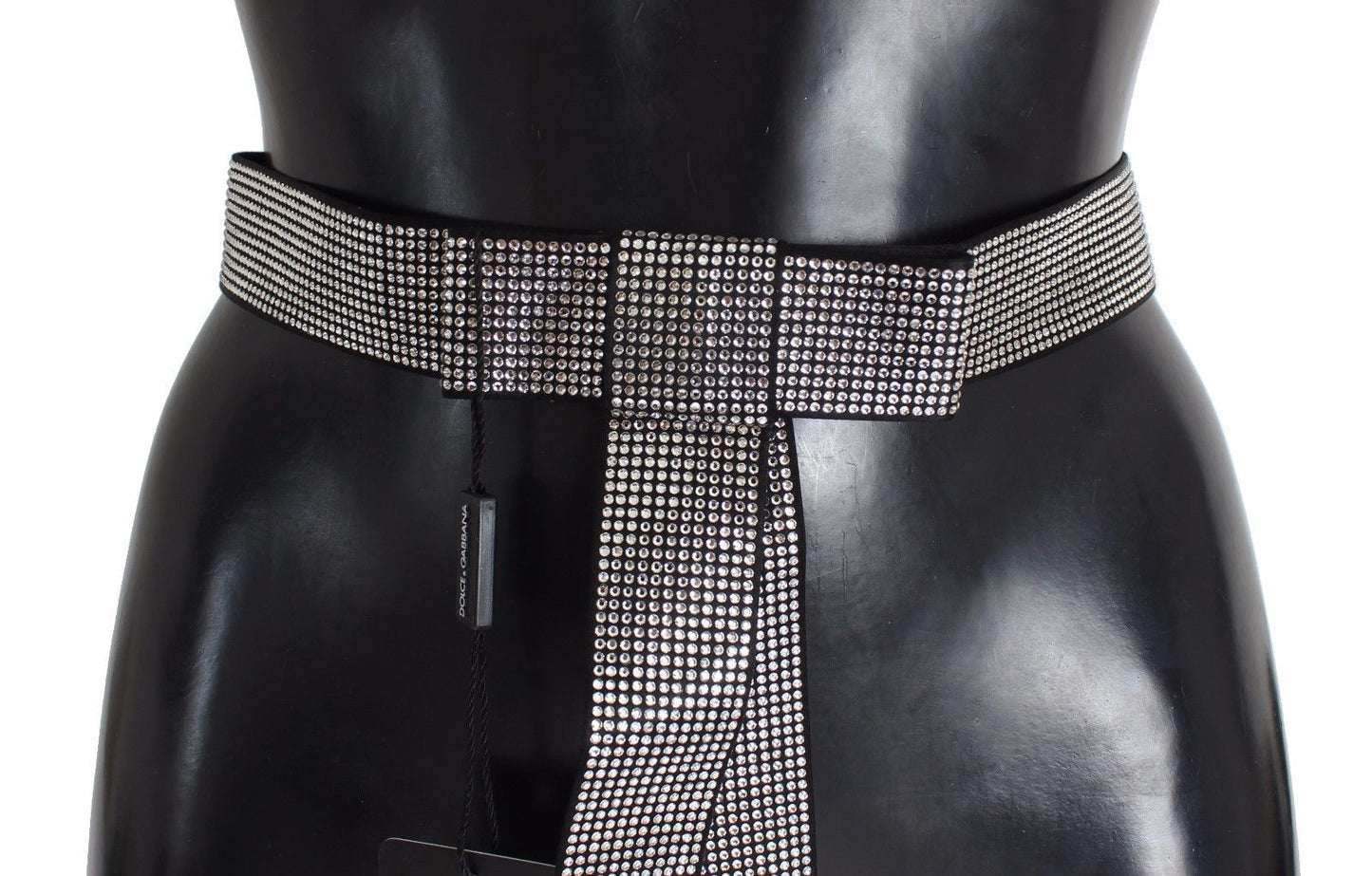 Ceinture Dolce & Gabbana en soie noire avec nœud et cristaux transparents à la taille