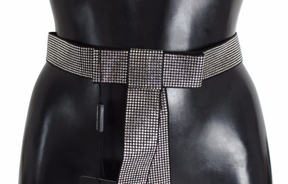 Ceinture Dolce & Gabbana en soie noire avec nœud et cristaux transparents à la taille