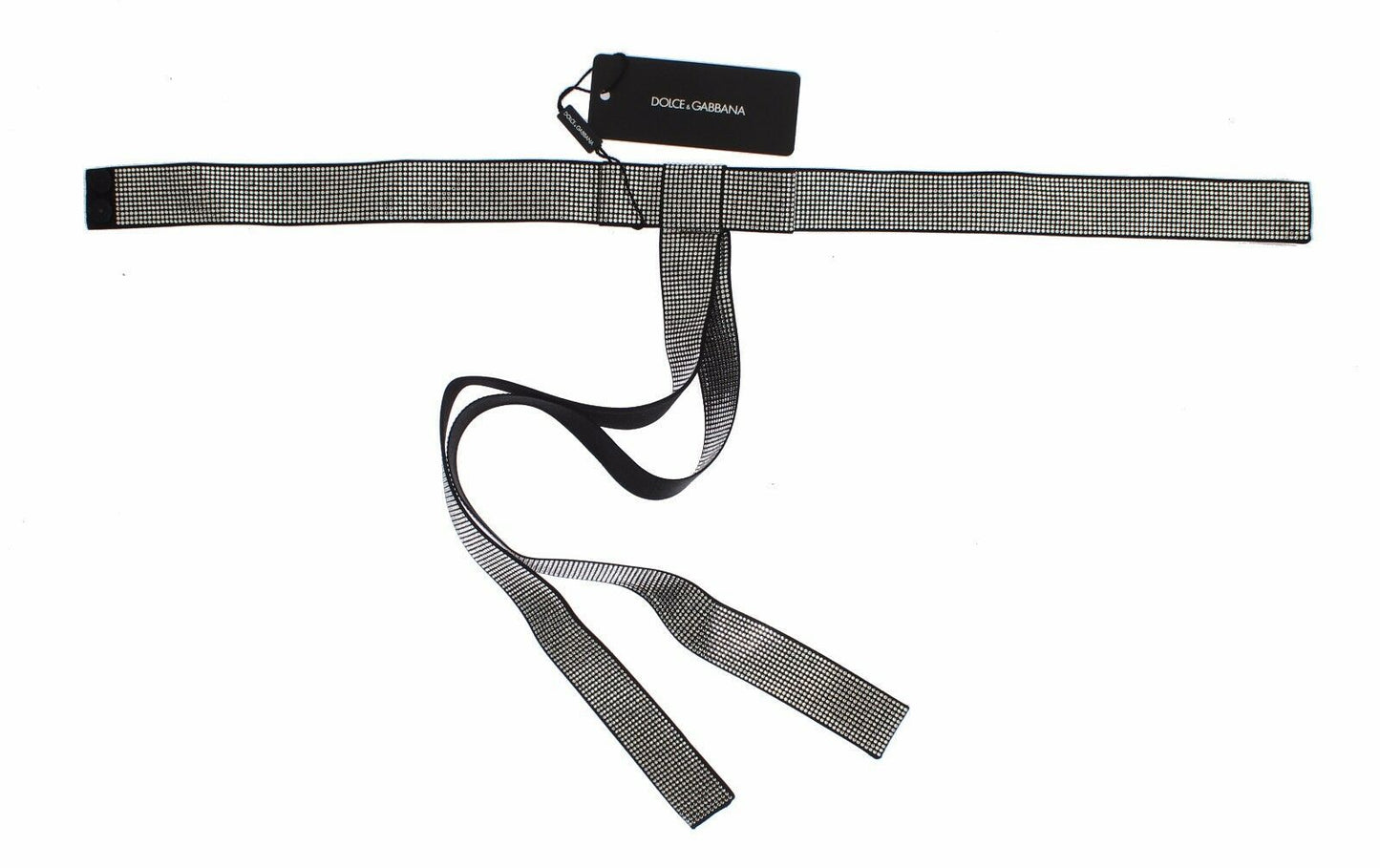 Ceinture Dolce & Gabbana en soie noire avec nœud et cristaux transparents à la taille