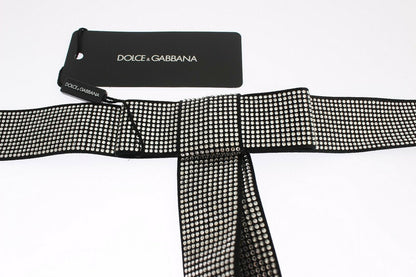 Ceinture Dolce & Gabbana en soie noire avec nœud et cristaux transparents à la taille