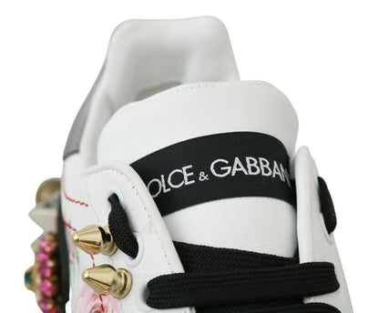 Baskets Dolce & Gabbana en cuir blanc avec roses en cristal