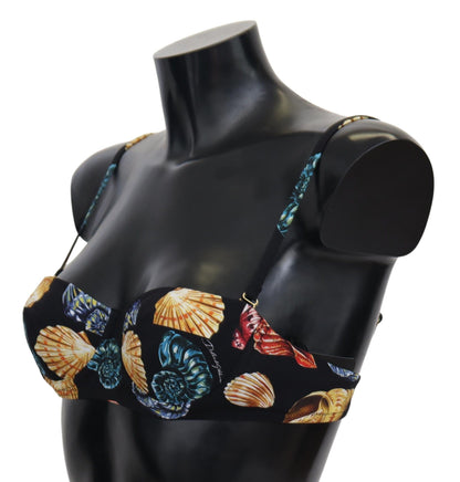 Hauts de maillot de bain bikini Dolce & Gabbana noirs à imprimé coquillages pour femme