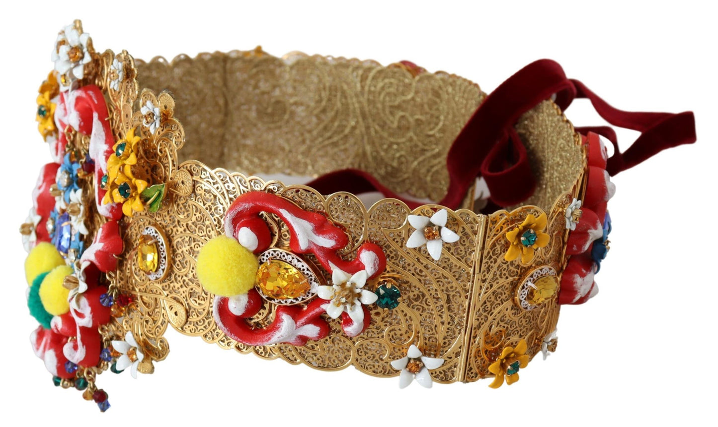 Ceinture Carretto large à ornements floraux et cristaux Dolce & Gabbana