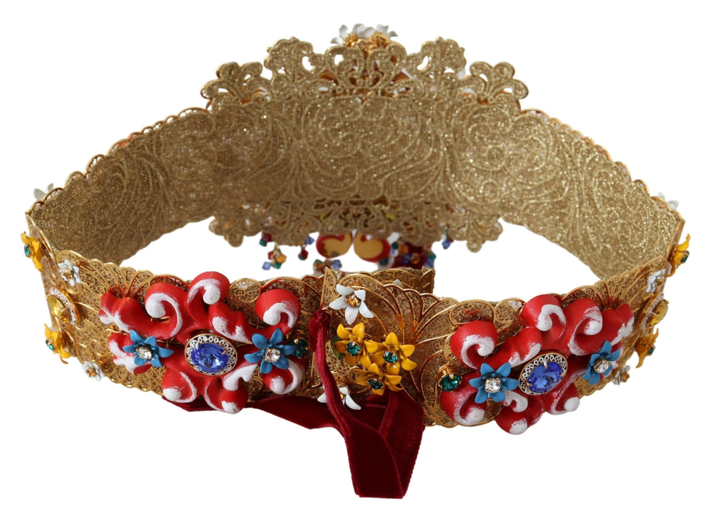Ceinture Carretto large à ornements floraux et cristaux Dolce & Gabbana