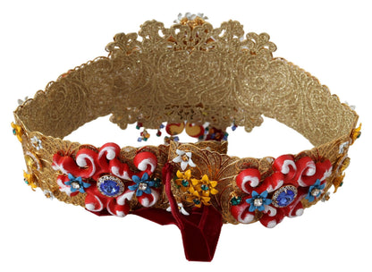 Ceinture Carretto large à ornements floraux et cristaux Dolce & Gabbana