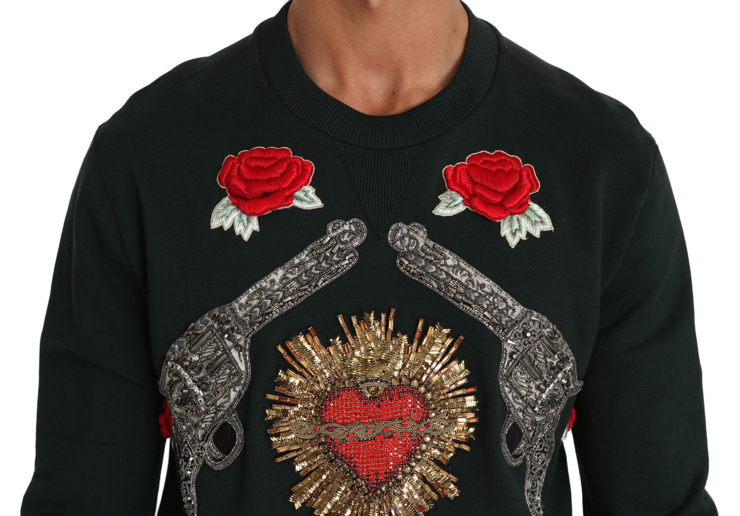 Pull Dolce & Gabbana vert Cœur en cristal Roses Pistolet