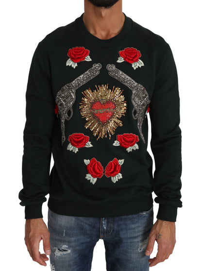 Pull Dolce & Gabbana vert Cœur en cristal Roses Pistolet