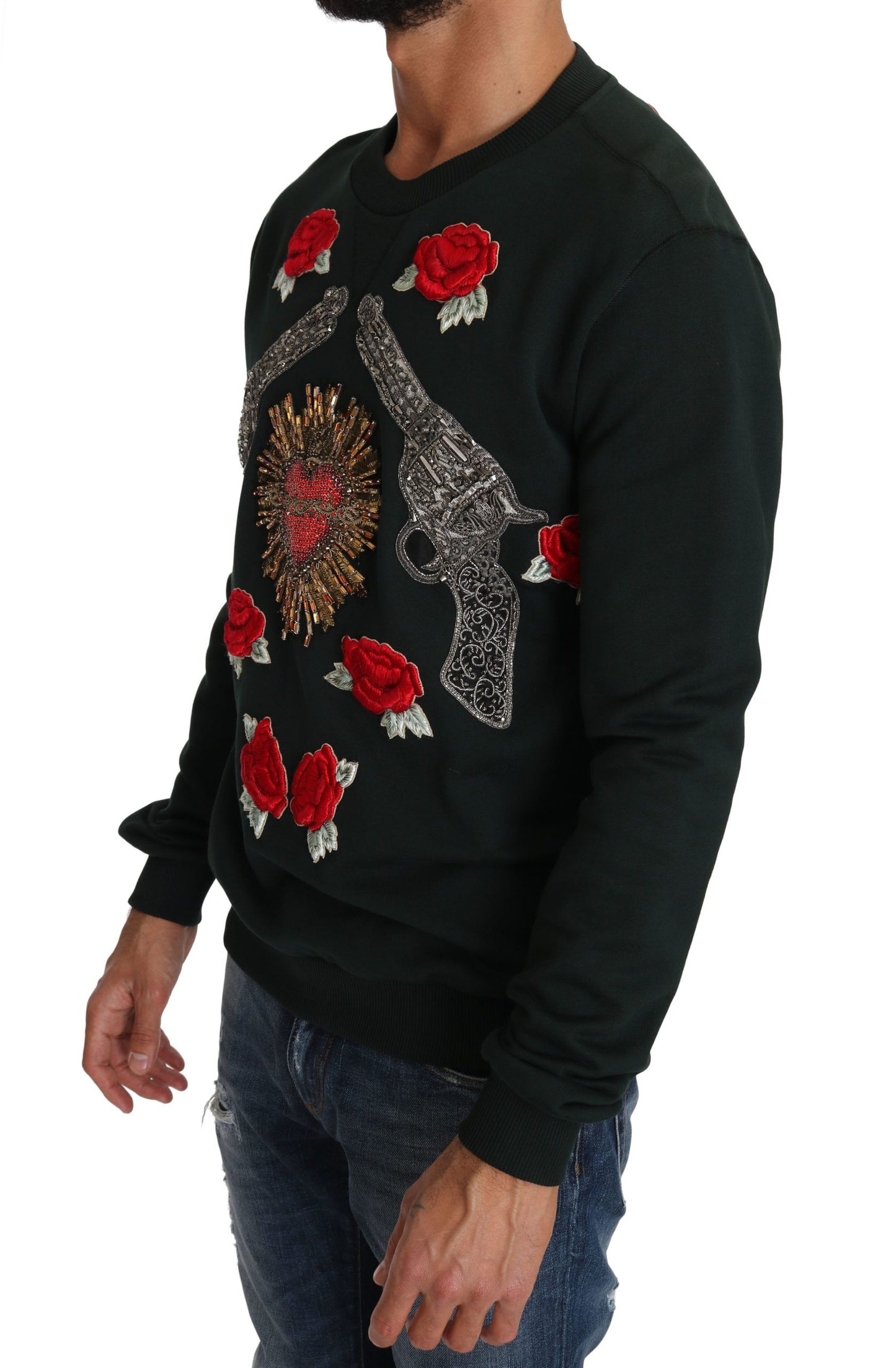 Pull Dolce & Gabbana vert Cœur en cristal Roses Pistolet