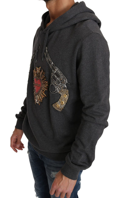 Pull à capuche gris Dolce & Gabbana avec cœur rouge en cristal