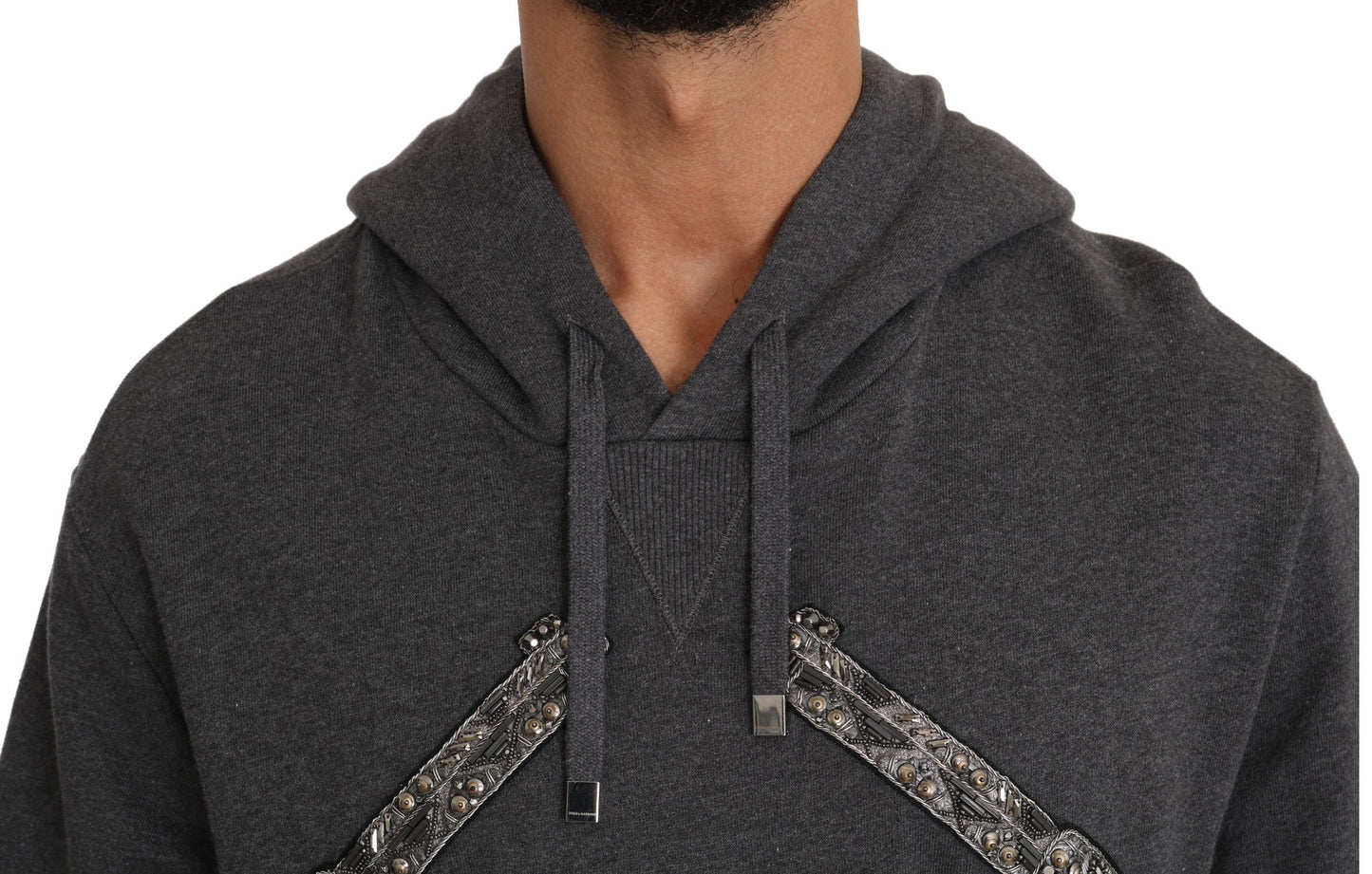 Pull à capuche gris Dolce & Gabbana avec cœur rouge en cristal