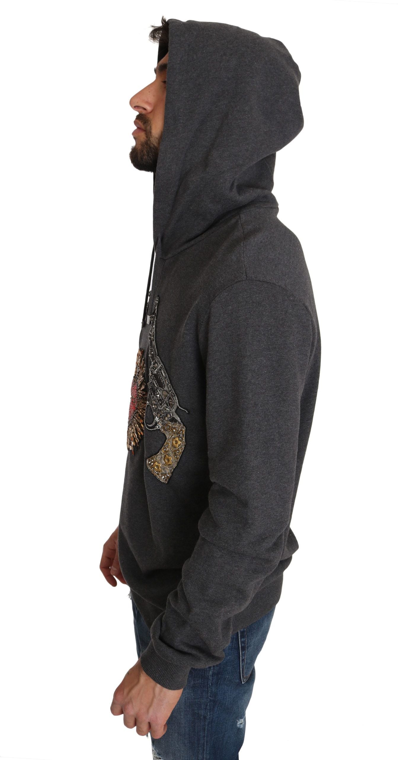 Pull à capuche gris Dolce & Gabbana avec cœur rouge en cristal