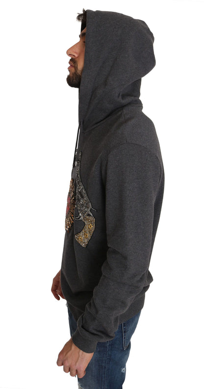 Pull à capuche gris Dolce & Gabbana avec cœur rouge en cristal