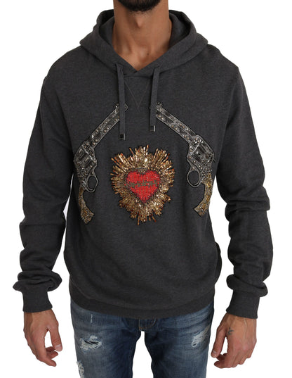 Pull à capuche gris Dolce & Gabbana avec cœur rouge en cristal
