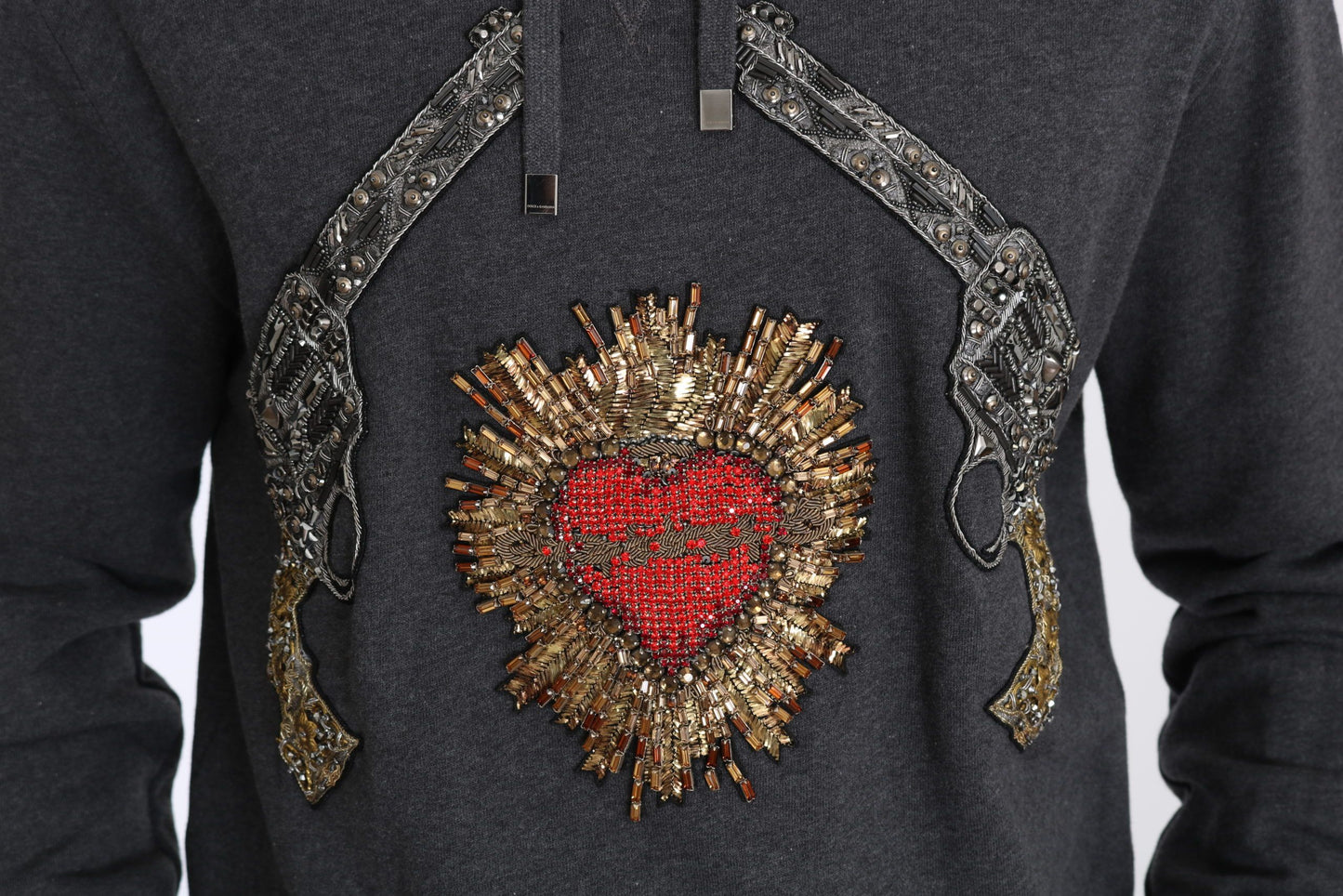 Pull à capuche gris Dolce & Gabbana avec cœur rouge en cristal