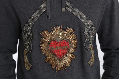 Pull à capuche gris Dolce & Gabbana avec cœur rouge en cristal