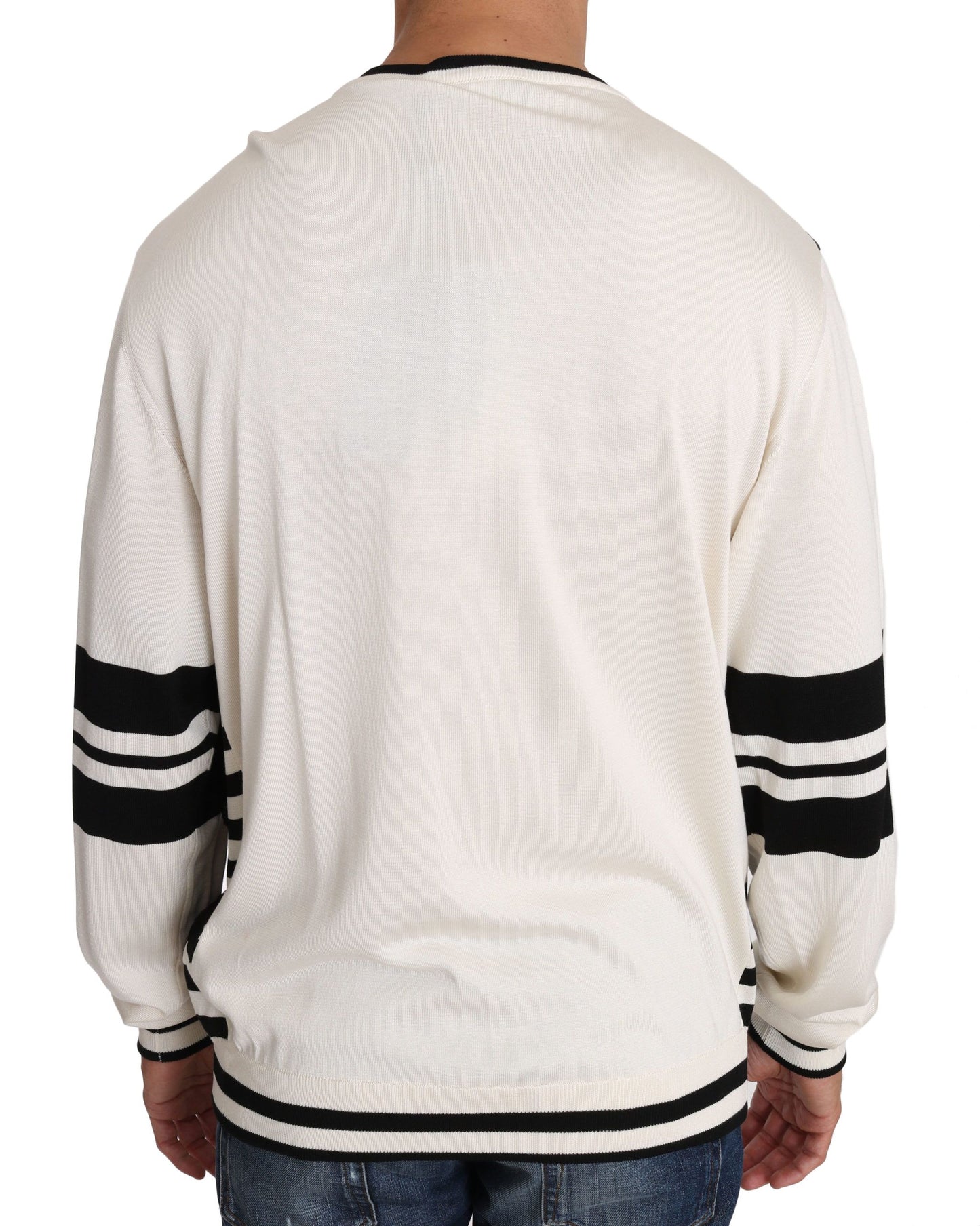 Pull Dolce & Gabbana en tricot de coton jazz blanc à sequins et motif guitare